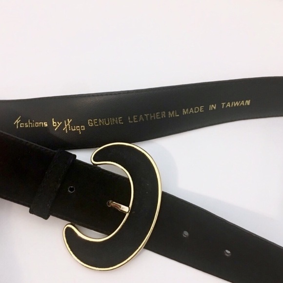Vintage Accessories - Vintage MOON Shape Buckle Leather  Belt